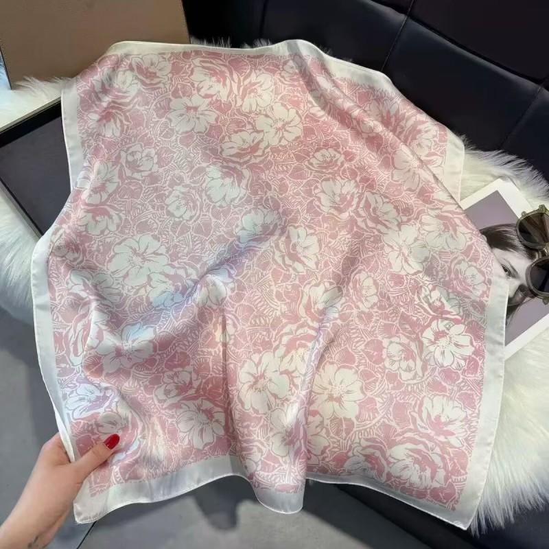 70x70cm Lightweight Cotton Silk Square Scarf With Boho Floral Print Breathable Neck Wrap Women