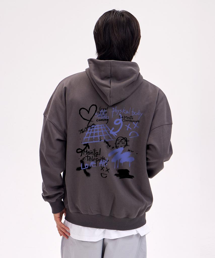 Astral Projection Graffiti Oversized Wide Shoulder Zip-Up Hoodie_Charcoal