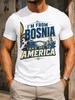 M Aus Bosnien Bring Mich Nach Amerika Brücke Blau Gold College-Schriftzug Mit Wahrzeichen Skyline Stil Unisex Alle T-Shirts