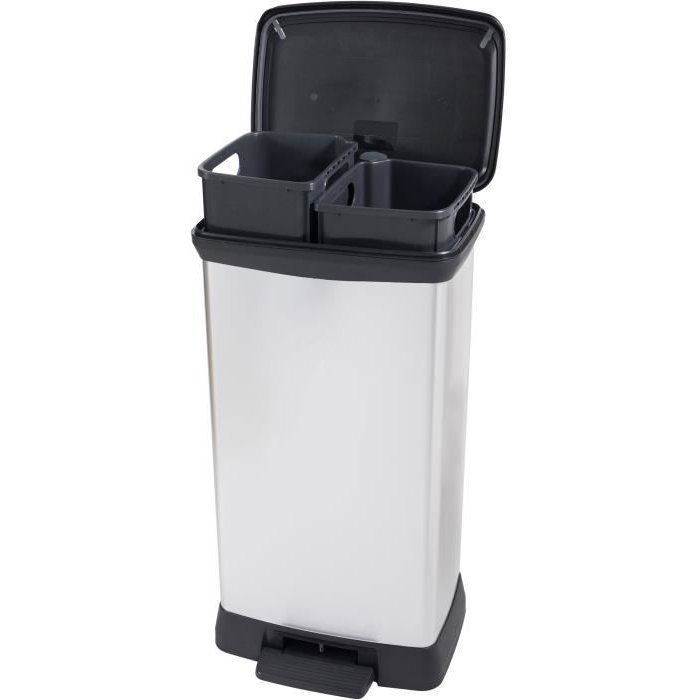 Poubelle a Pédale - DECO BIN DUO RECTANGLE - 46 L (23+23L) - Gris Métallisé - Curver