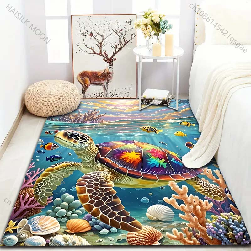 Colorful turtle swimming in ocean Pattern Rug Carpets for Bedroom Living Room Sofa Mat Creative Door Mat Cloakroom Home Decor