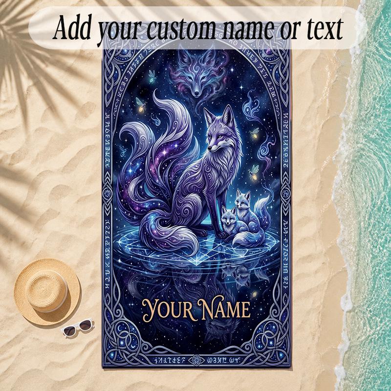 Fox Theme Soft Beach Towel Personalized Custom Name Text Towel Portable for Beach Pool Travel