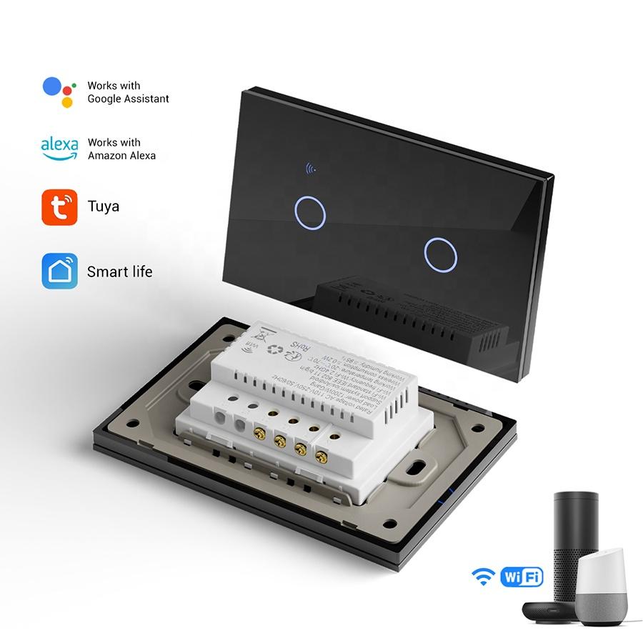 Flush Mounted Double Smart Home Light Switch Black White Tempered Glass Wifi 2.4GHz Wall Switch Neutral Wire or Capacitor