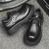 Big Head Derby Topánky Pánske Hrubá podrážka Zvyšujúca sa Čierna Britský štýl Tooling Niche Leather Shoes 66689-J