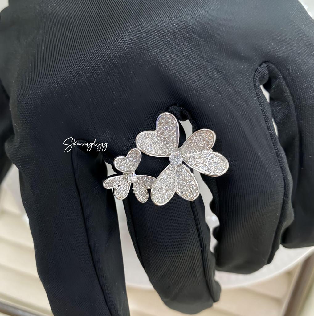 Luxury Double Clover Heart Diamond Adjustable Ring