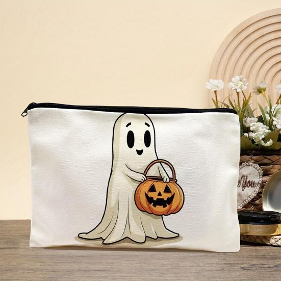 Retro Pumpkin Storage Halloween Makeup Bag, Scratch Resistant Durable Canvas Holiday Theme Stationery Bag Zipper Toiletry Pouch, for