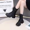 Leather thick-soled Martin boots women's autumn and winter fashion medium boots soft-soled lightweight velvet cotton boots