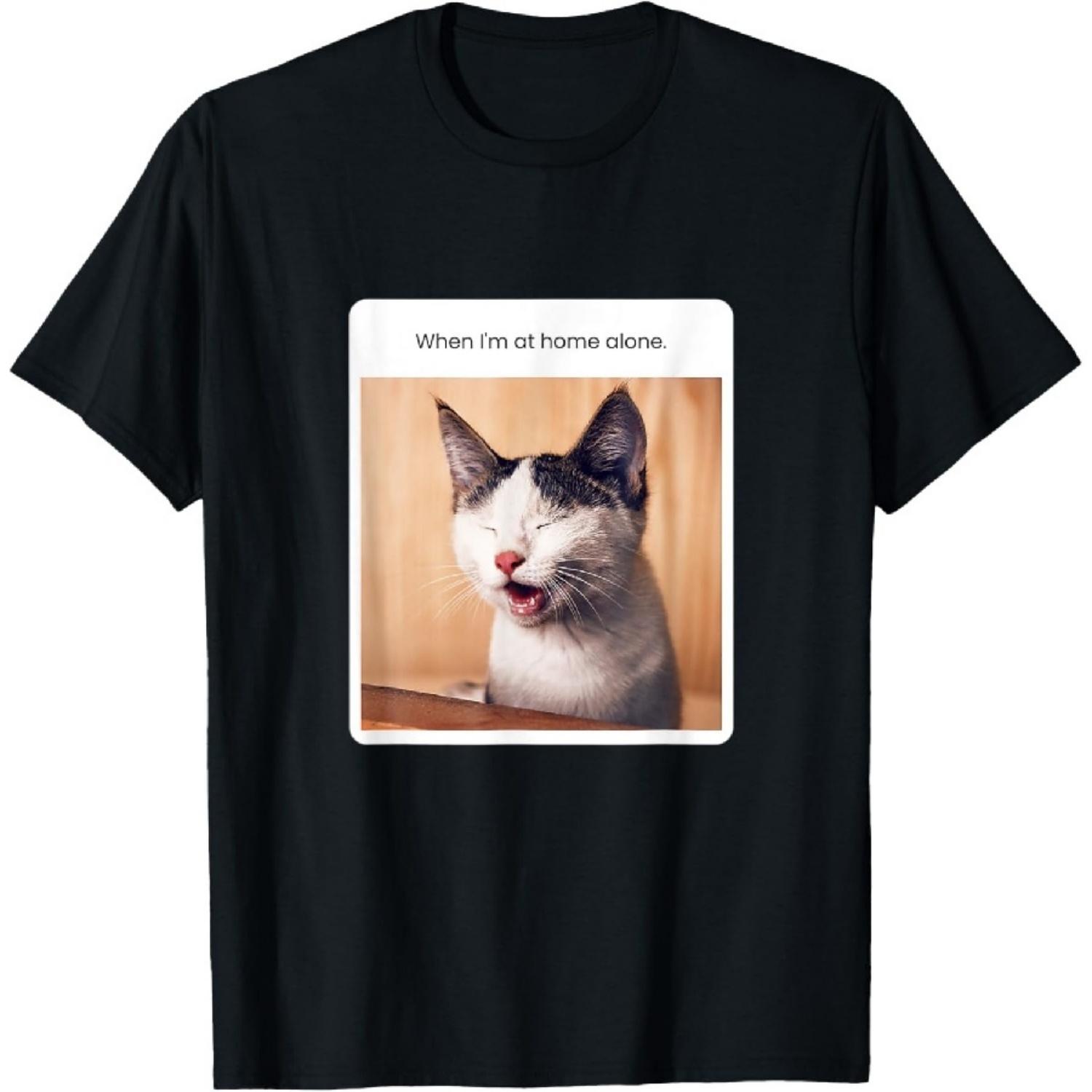 Смешной мем с котом Когда я дома один Футболка XXXXXL чёрный