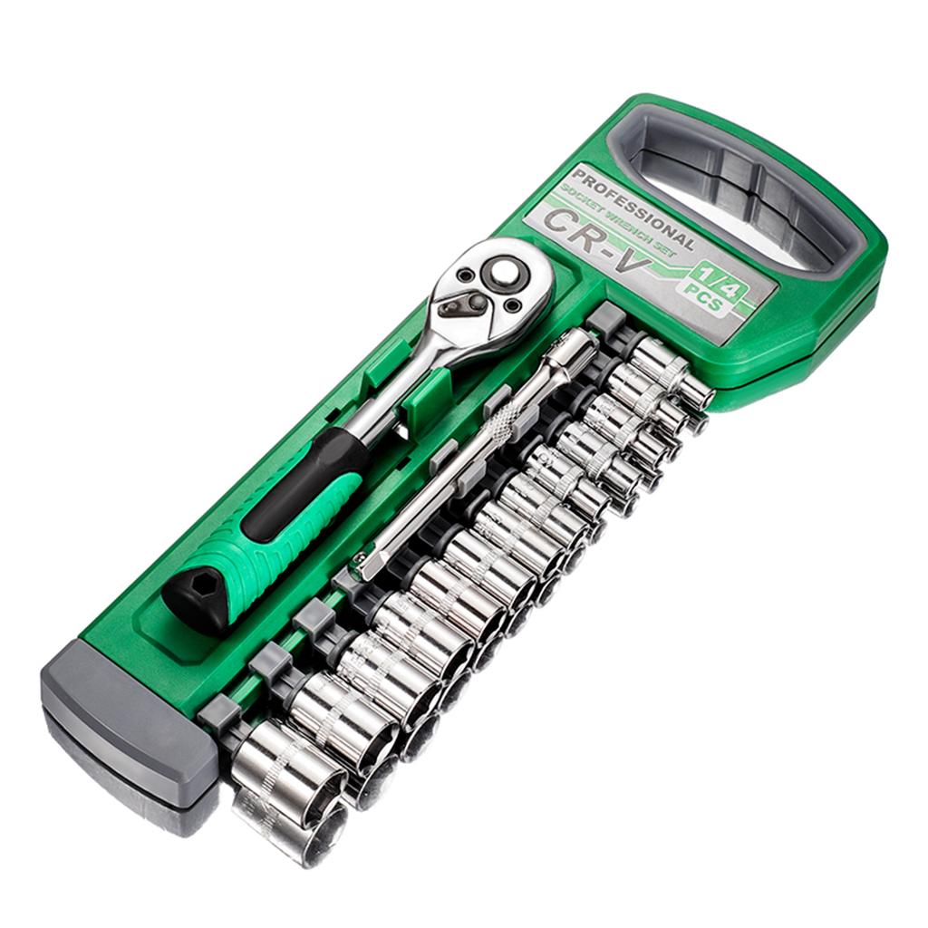 15 Piece Set 1/4 Ratchet Wrench Socket Set Standard 24 Teeth, Including 100MM Extension Rod, Short Socket, Ratchet Wrench