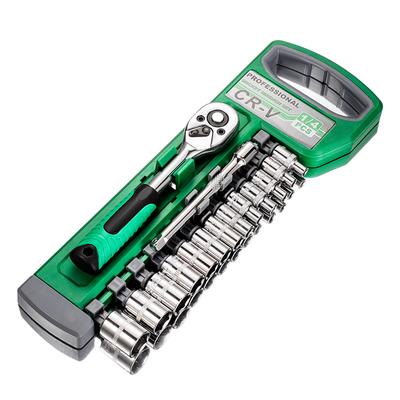 Set da 15 pezzi 1/4 Set di chiavi a cricchetto e bussole Standard 24 denti, inclusi prolunga da 100 mm, bussola corta, chiave a cricchetto