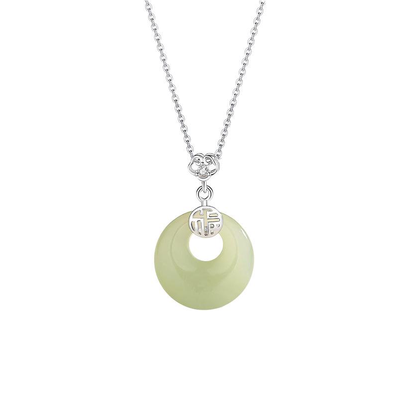 Tichiya S925 Sterling Silver Ping'an Buckle Necklace for Women - New Chinese Style Hetian Jade Clavicle Chain