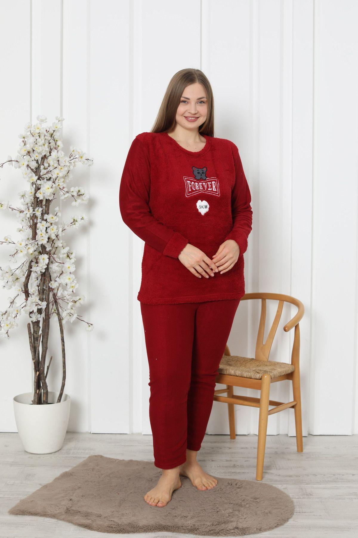 

Женский пижамный комплект больших размеров, зимний пижамный комплект большого размера Wellsoft Polar Forever, бордовый красный