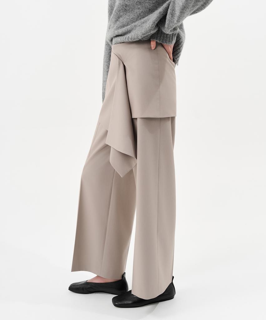 Laneonkyulleoseu Layered Wrap Skirt Pants Set_Ash Beige