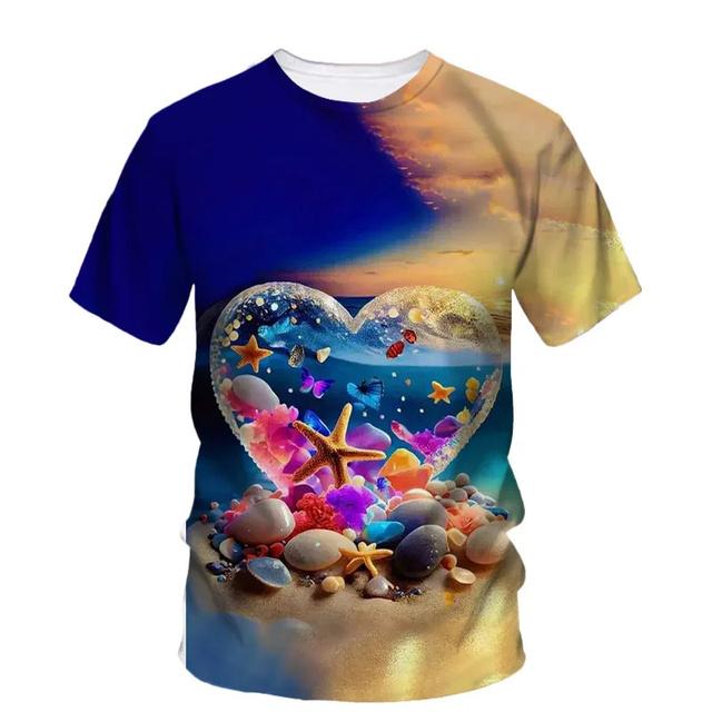 Sommer 3D Schöne Strand Ansicht Druck T Shirt Star Fish Asteroidea Grafik T-shirts Für Männer Mode T-shirts Kleidung