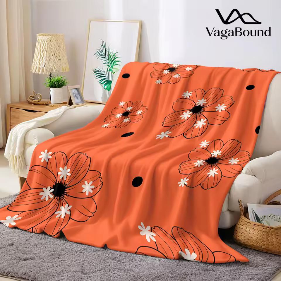 Orange Minimal Daisy Flannel Blanket Warm Soft Halloween Christmas Decorative Couch Warm Cozy All-Season Gift