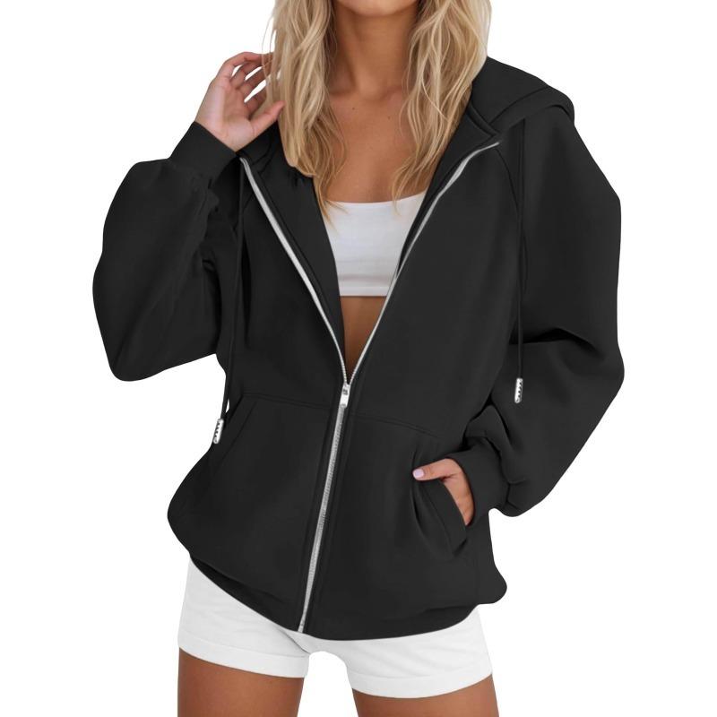 Women's Hooded Sweatshirts Autumn New Lazy Style Casual Loose Zipper Women's Sweatshirts Jackets Fashion Solid Color Streetwear Female Hooded Coats