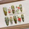 Green Christmas 2026 Snowflake Mid-Length Handmade Wearable Nail Art