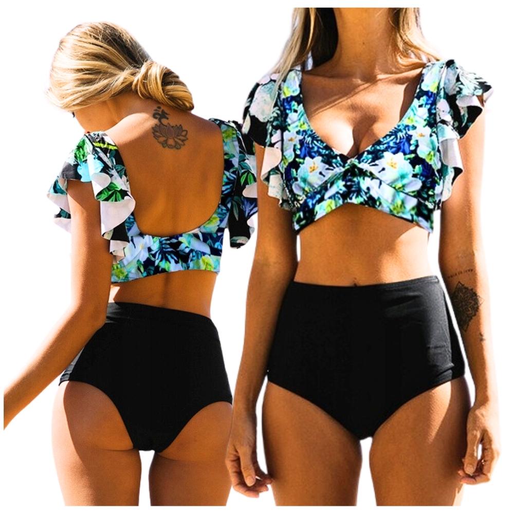 Zweiteiliger Boho-Badeanzug, formendes Set für Damen, schwarz Zweiteiliger Boho-Badeanzug, formendes Set für Damen, schwarz