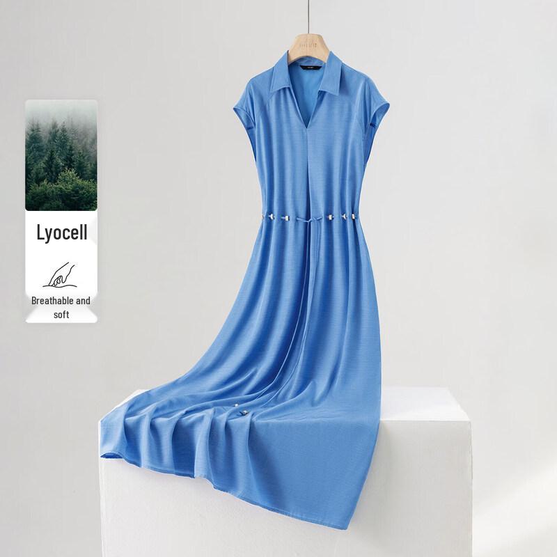 IHIMI Women s Beaded Tie-Waist Lapel Shirt Dress XL