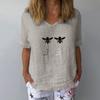 Womens Short Sleeve Honeybee Printed V-Neck Tops T-Shirt Loose Casual Blouse