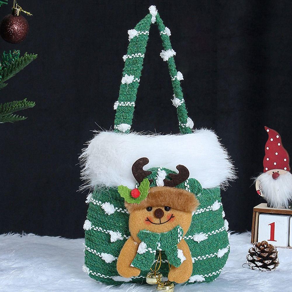 Bright Snowman Christmas Gift Bag Colorful Knitted Velvet Material Velvet Gift Bag Beautiful Knitted Snowflake Design