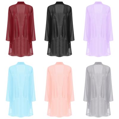 Elegante cárdigan de gasa, chal, Tops envolventes, manga larga, frente abierto, Bolero, prendas de vestir exteriores para cubrir para boda, fiesta, oficina e informal