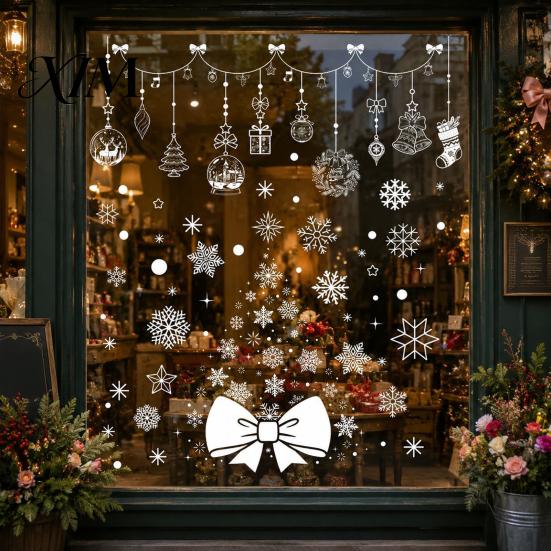 Retail Store Window Decor 6Pcs Christmas Snowflake Static Clings, PVC Reusable Decals, Removable Winter Clings Glass Stickers for Doors Holiday Home