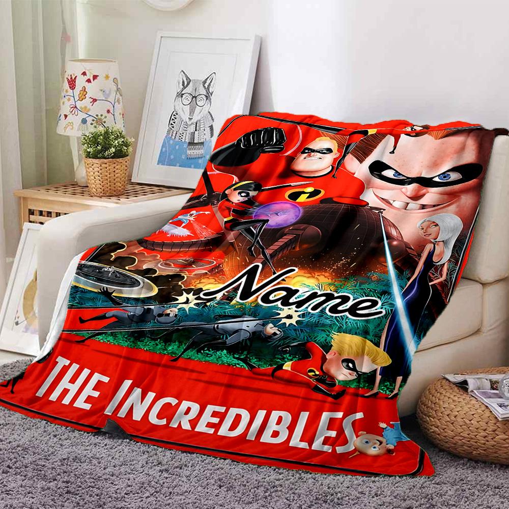 Custom Name Incredibles Poster flannel Blanket for Super Soft Cute Comfort Blanket for Travel Bedding Couch Sofa Blanket