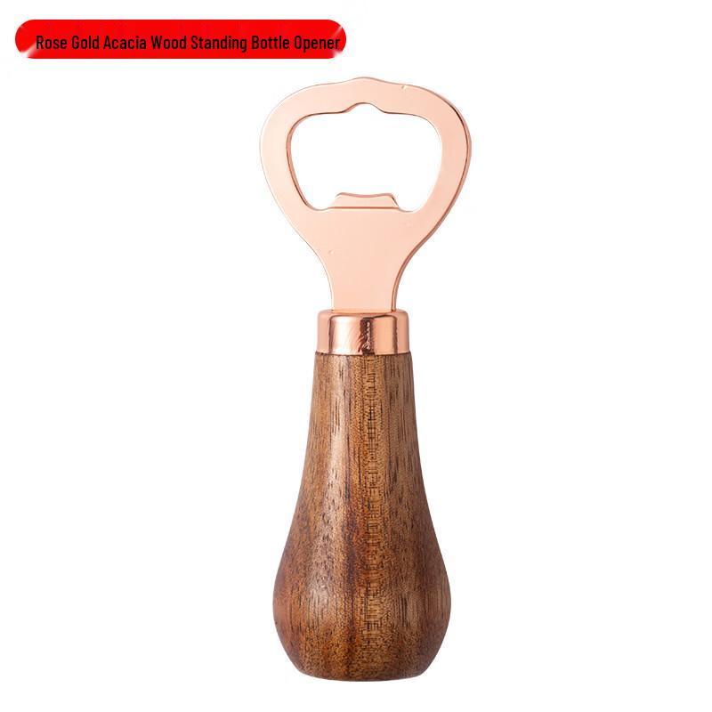 ZISIZ Rose Gold Acacia Wood Bottle Opener 4-Piece Set