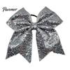 Shiny Hair Bows for Girls Sequins Bows, Elastic Tie, Large Cheerleading Stage Costume Accessories Band Ponytail Holder, Glitter Scrunchies Women Teens