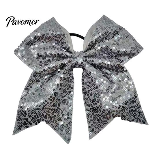 Shiny Hair Bows for Girls Sequins Bows, Elastic Tie, Large Cheerleading Stage Costume Accessories Band Ponytail Holder, Glitter Scrunchies Women Teens