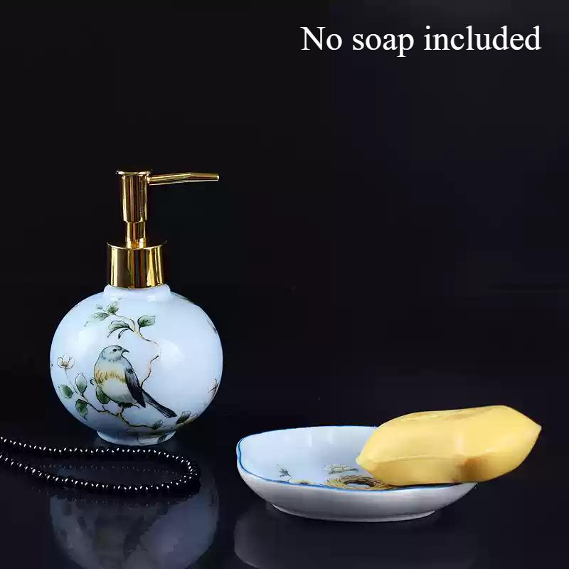 Ceramic Wash Two-piece Set Bathroom Wash Set Ceramic Hand Sanitizer Bottle Press Type Shampoo Bottle Soap Dish Toilet Soap Rack