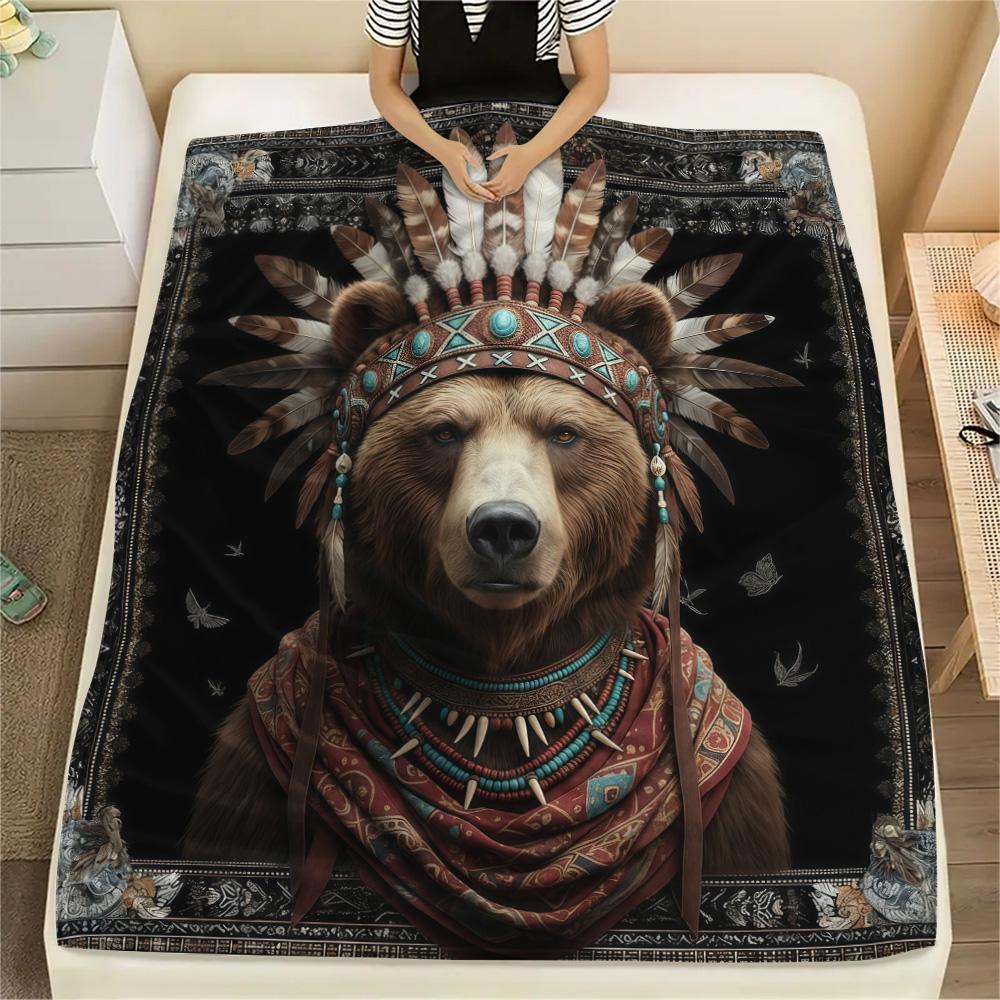 1PC Adorned Wild Sovereign Print FlAannel Blanket, High quality Comfortable for All Seasons, Home Decor, Warmth and Comfort
