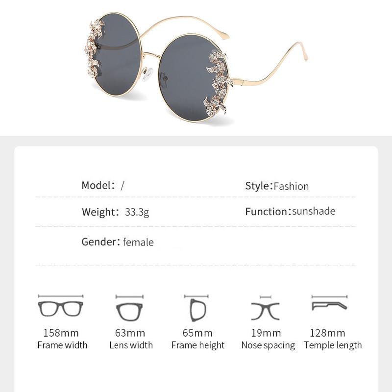 New Style Frameless Cut-edge Diamond Sunglasses With Wave Design Temple Glasses Fashionable Round Rhinestone Sunglasses