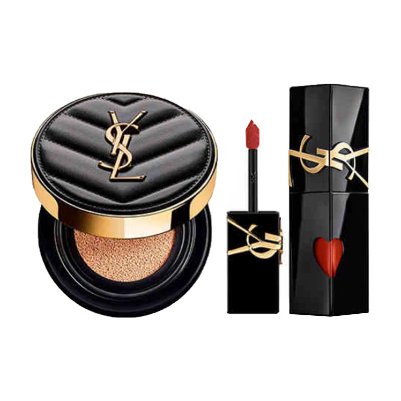 SAINT LAURENT Leather Air Cushion Black Tube Liquid Lipstick Makeup Sets Natural Complexion Brightening Skin Tone Gentle