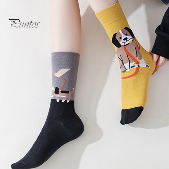 1 Paar Winter-Cartoon-Socken, asymmetrischer Tierdruck, gestapelte Socken, Wadensocken in Mittelrohrform, Sport-Homewear-Socken, dehnbare Schuhe zum Gehen und Joggen