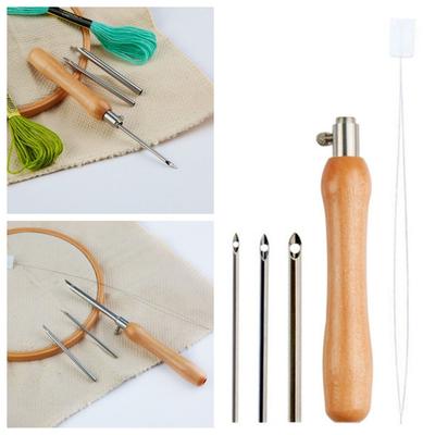 5 Stuks 2,5 mm/3,5 mm/5 mm Punch Needle Set Houten Handvat Verstelbare Punch Steken Kit DIY Borduur Ambacht Kruissteek Naalden