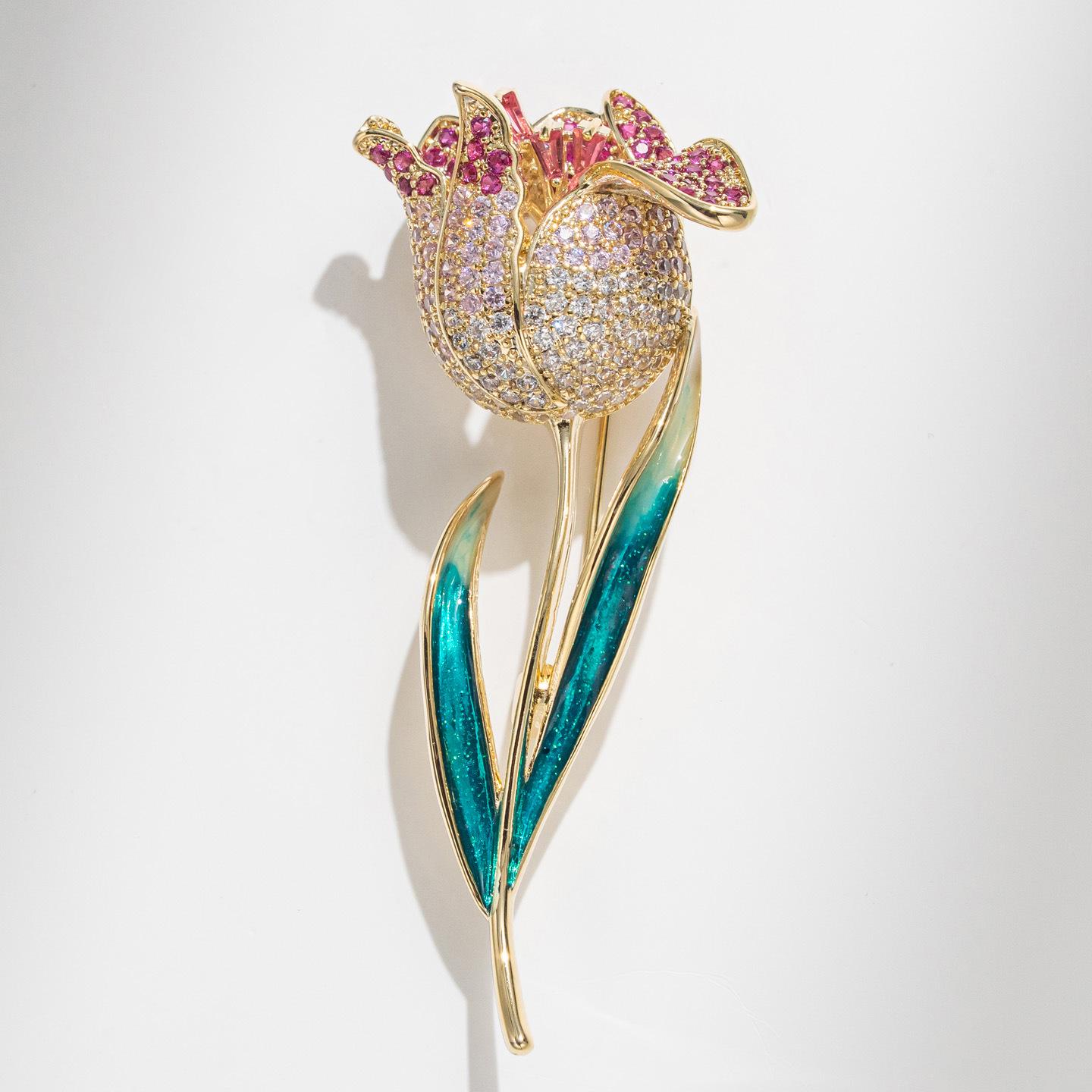 Bo Xin Yun Elegant Tulip Brooch - Copper Zirconia Women s Suit Accessory