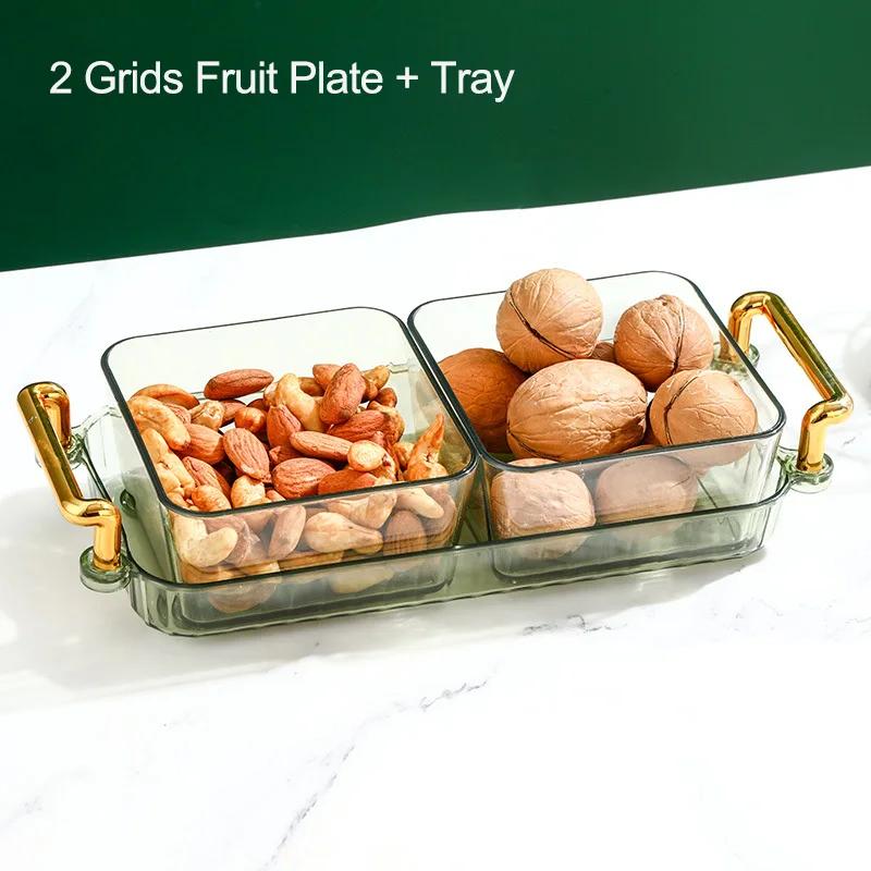 Dried Fruit Plate 2/4/6 Grids Light Luxury Divided Fruit Plate Snack Dish Candy Nuts Household Plastic Tray Snack Dessert Tray