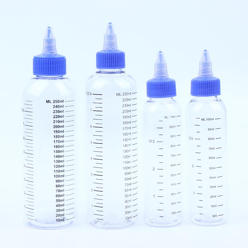 1Pc 30-500Ml Clear Pet Graduated Bottles Twist Cap Refillable Liquid Sample Container Inks Oils Arts Hair Dye Water Bottle