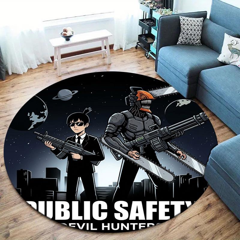 Chainsaw Man Round Area Rug Carpet Rug For Living Room Bedroom Sofa Playroom Decor Nonslip Floor Mat