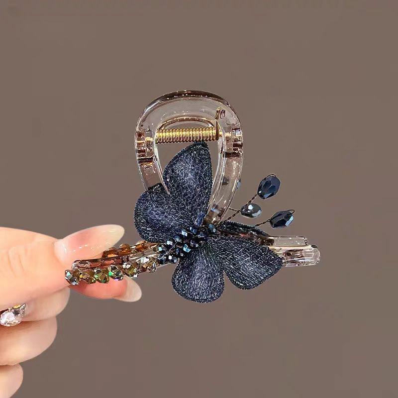 

1 шт. Винтажная заколка-клипса с вышивкой в виде бабочки, среднего размера, на затылок, для частично собранных волос, аксессуар для волос в виде клипсы-акулы