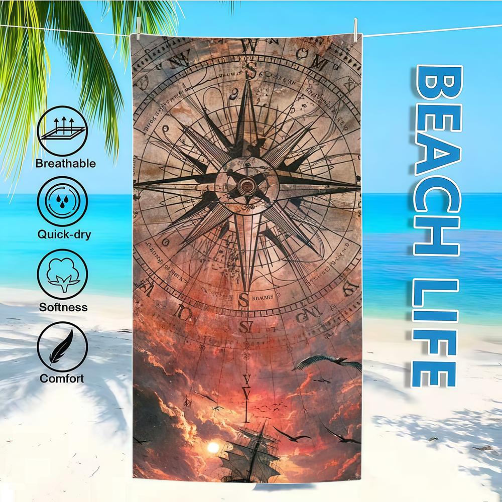 

Towel Textile Mobile Bathrobe Beach Quick-Drying Compass Lightweight Portable Camping Map Cell Swim Voyage Pool Travel W30*H60(CM)