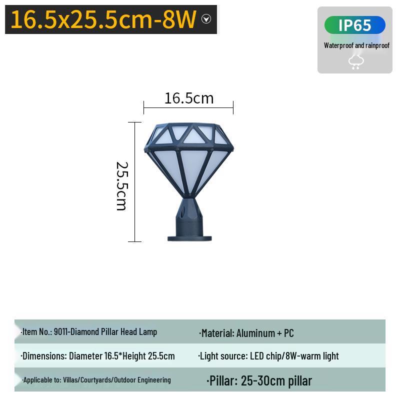 Super Bright LED Diamond Post Cap Light - Waterproof Outdoor Garden & Courtyard Lamp