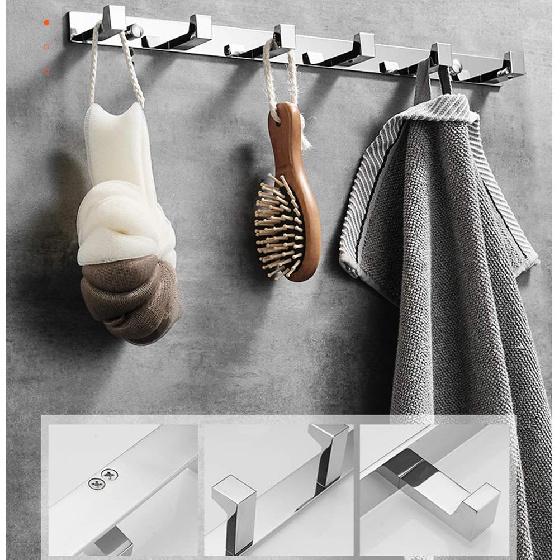 Brass Chrome Coat Rack Wall Mounted with Hooks, Modern Heavy Duty Coat Hook Rail, Robe and Towel Hooks Rack for Bathroom, Entryway, Mudroom, Hats