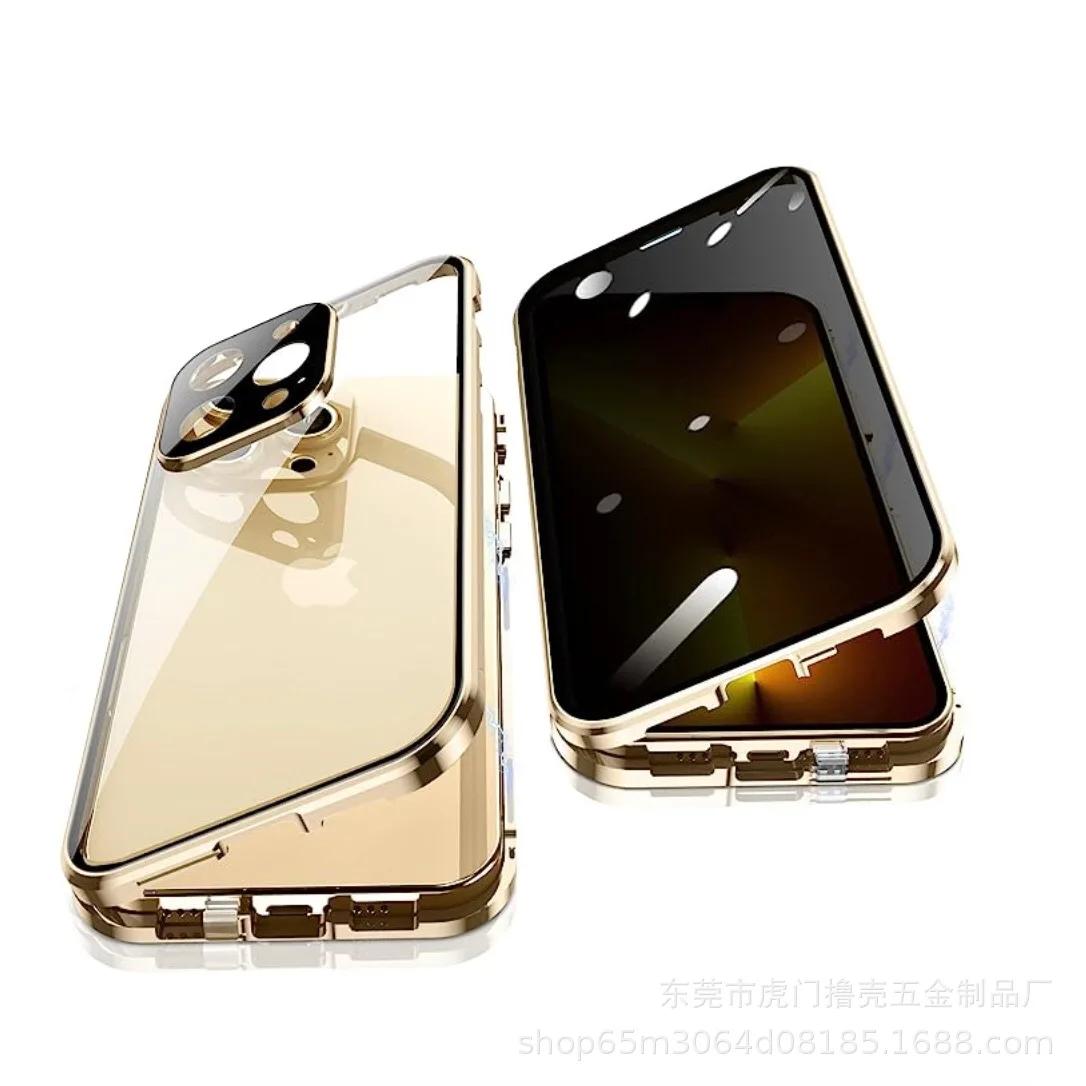 

Магнитный двухсторонний металлический бампер с пряжкой, защитный чехол от шпионажа для iPhone 15 14 13 12 11 Pro Max Plus 15Pro IPhone15, полное покрытие For iPhone 14