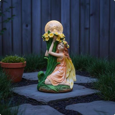SunPowered Fairy Statue LED Lights Garden Ornamental Light Energy Efficient Resin Figurine