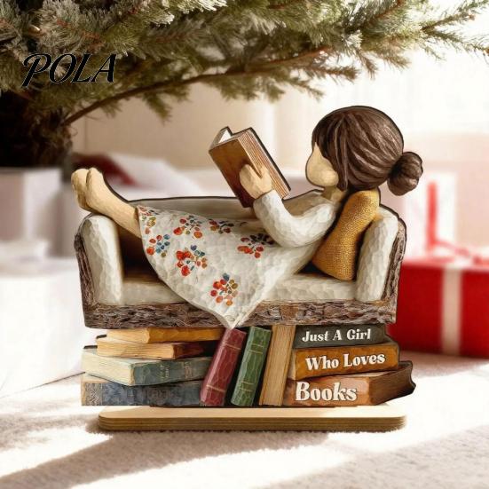 Reading on Sofa Wood Sign Woman Book Wooden Plaque, Just A Girl/Boys Who Loves Statue for Personalized Lover Ornament Shelf Desk, Literary Wall