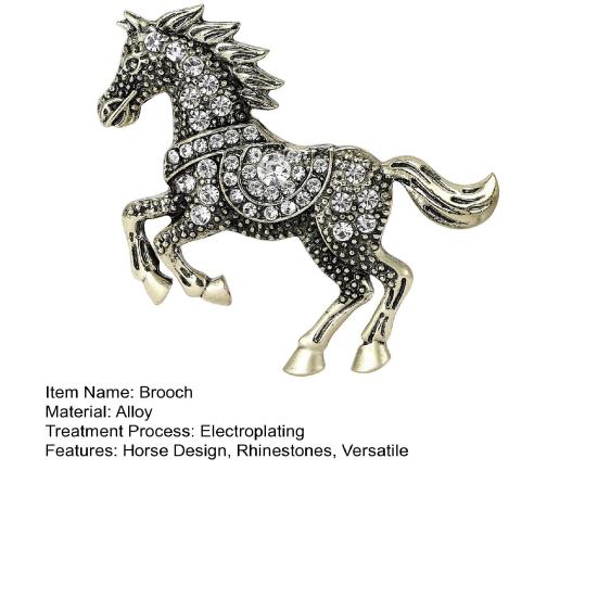 Horse Brooch Retro Style Sparkling Rhinestones Alloy Pin Clothes Hats Bags Scarves Badge Fashion Accessories
