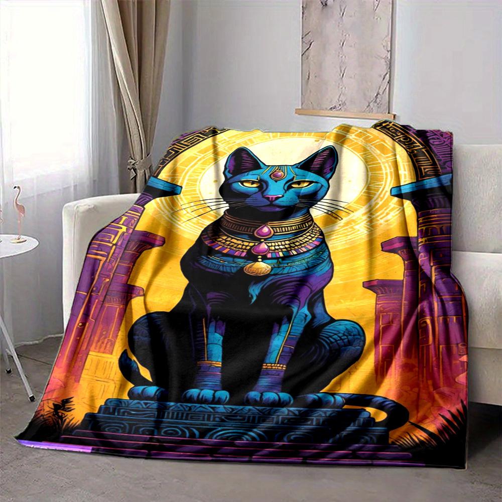 1pc Egyptian Cat Statue Blanket Lightweight Flannel Blanket Throw Blanket For Sofa, Bed, Travel, Camping Yy2509026220